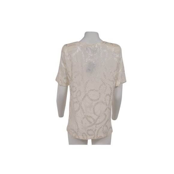 Les Copains Womens Blouse Size 42 Off White Silk Star Rope Padded Shoulder Top - Picture 5 of 10